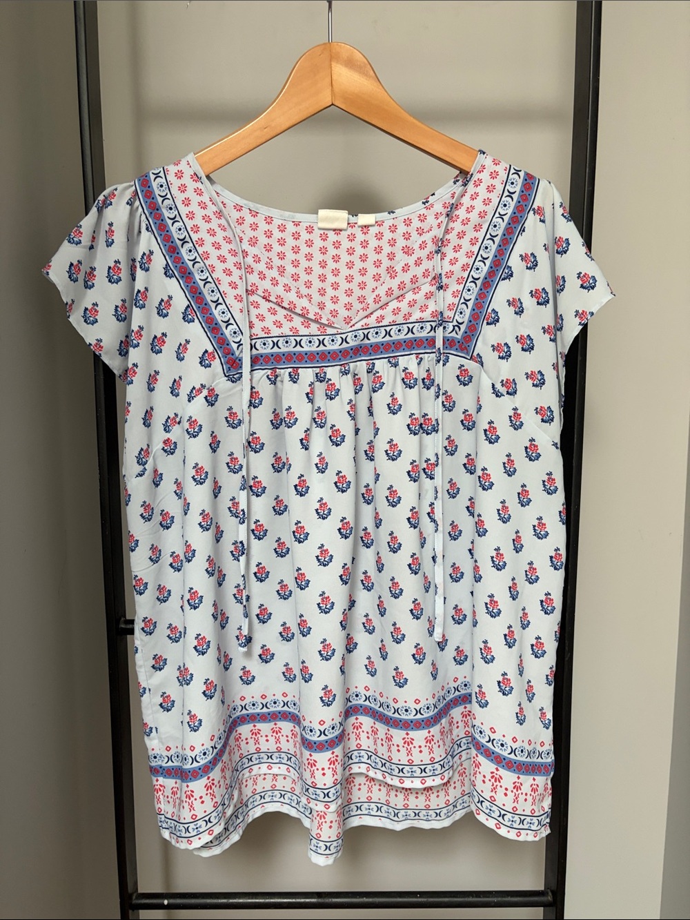 GAP Feminine Floral Square-Yoke Top in Light Blue, Pink & Blue